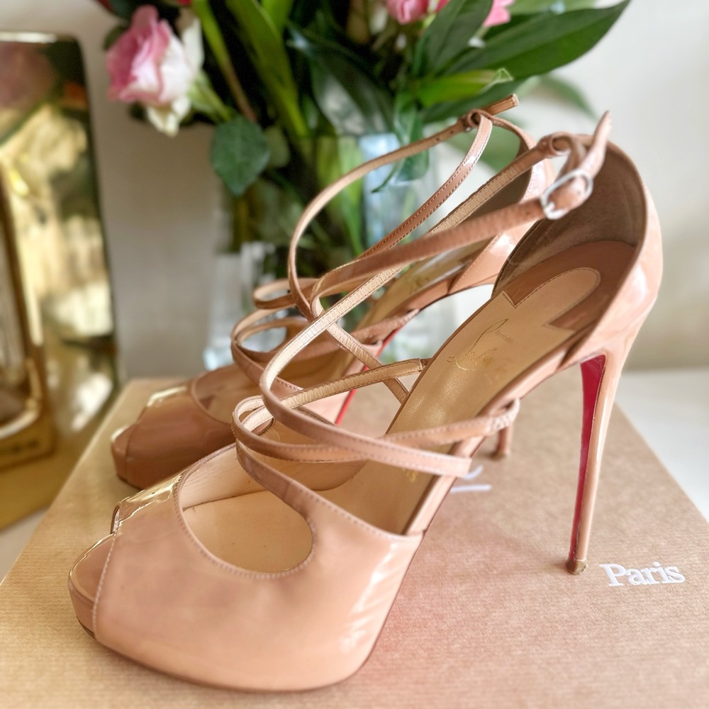 Authentic 120 mm Open toe pumps - Patent Leather - Blush - Women